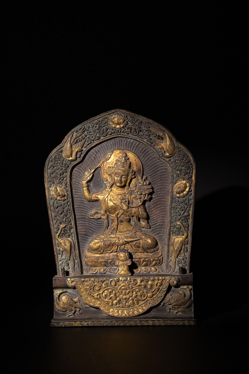 Lot 356: A Tibetan Gilt Bronze Plaque of Manjushri, 19th...