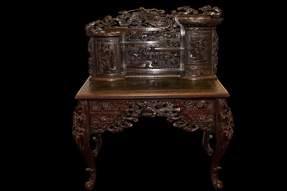 Lot 357: A Japanese Carved Wooden Desk, Meiji Period, Circa...