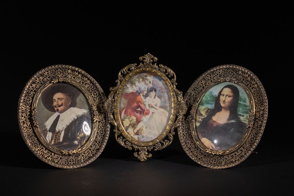 Lot 364: A Lot of Three Brass-Framed Miniature Art Print...