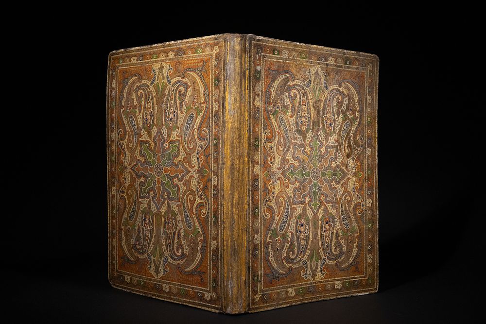 Lot 170: A Kashmiri Papier-Mâché Polychrome Book Cover, 19th Century.