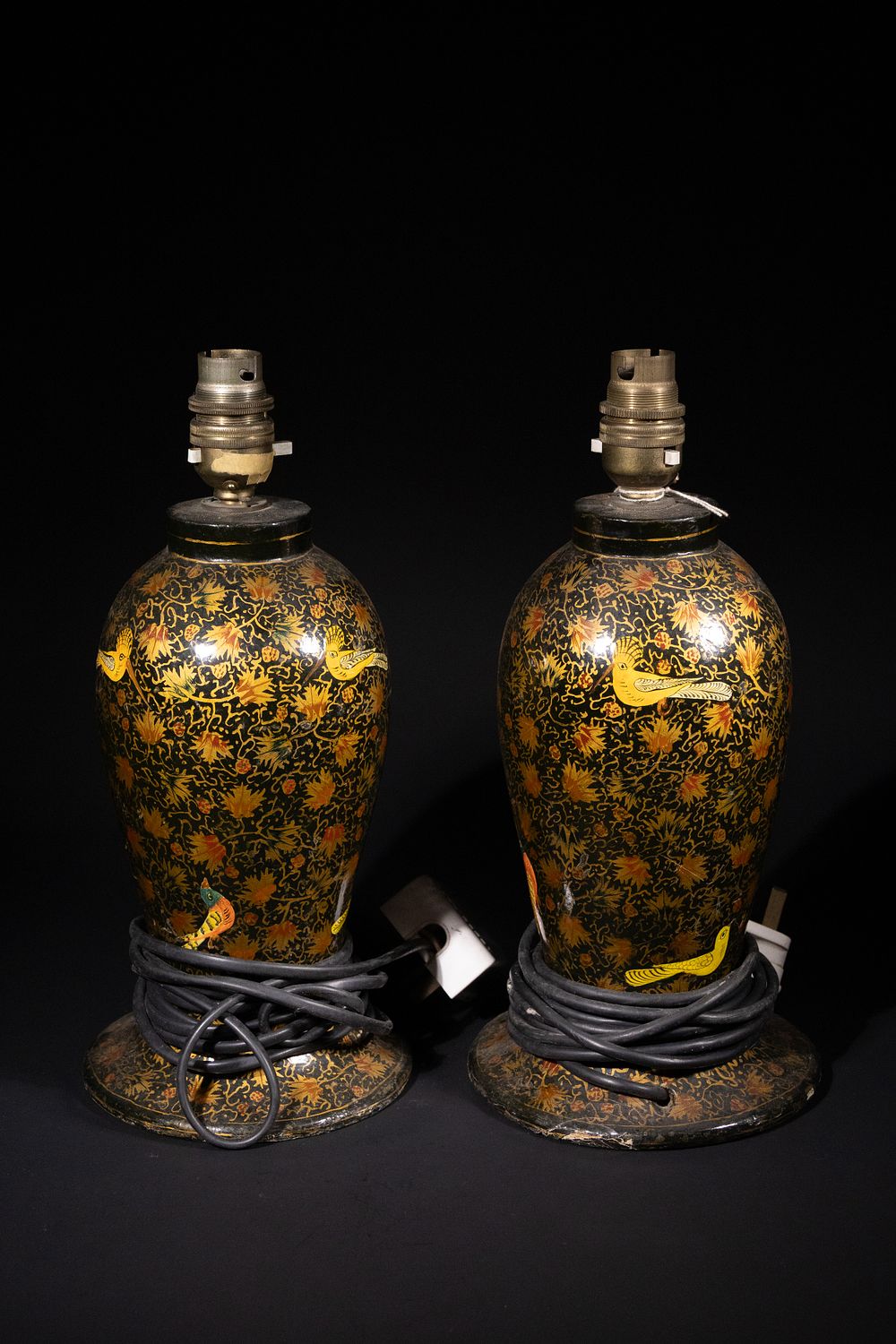 Lot 174: A Pair of Kashmiri Hand-Painted Oil Lamps with...