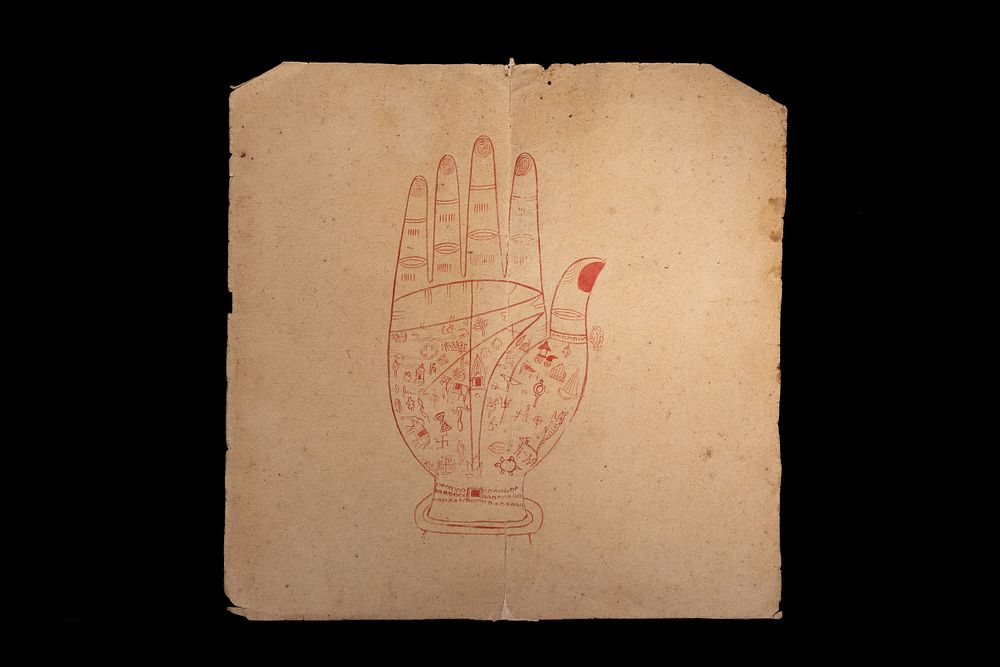 Lot 199: A Chiromantic Hand Diagram in Red Ink, Indic...
