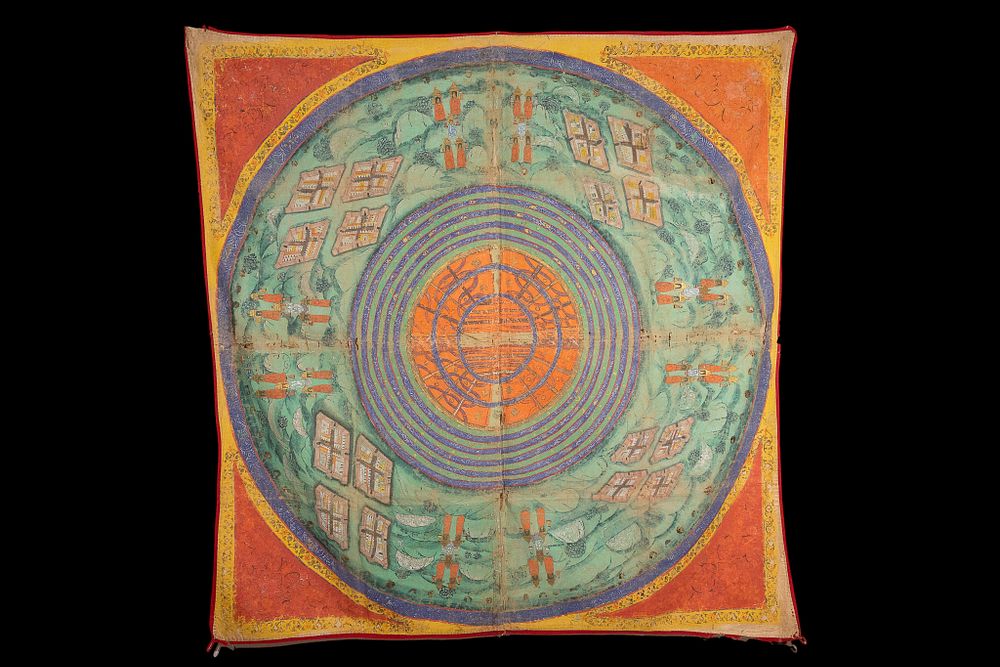 Lot 201: A Jain Aḍhāī-dvīpa Cosmic Diagram on Cloth, India,...