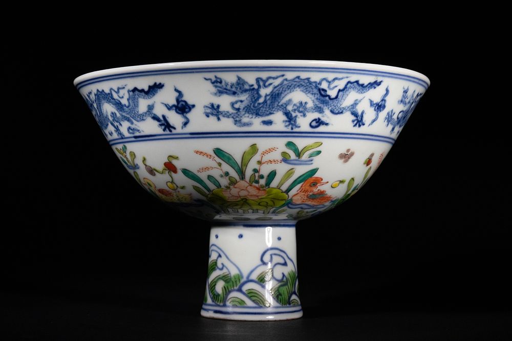Lot 243: A Chinese Doucai Stem Bowl with Lotus and...