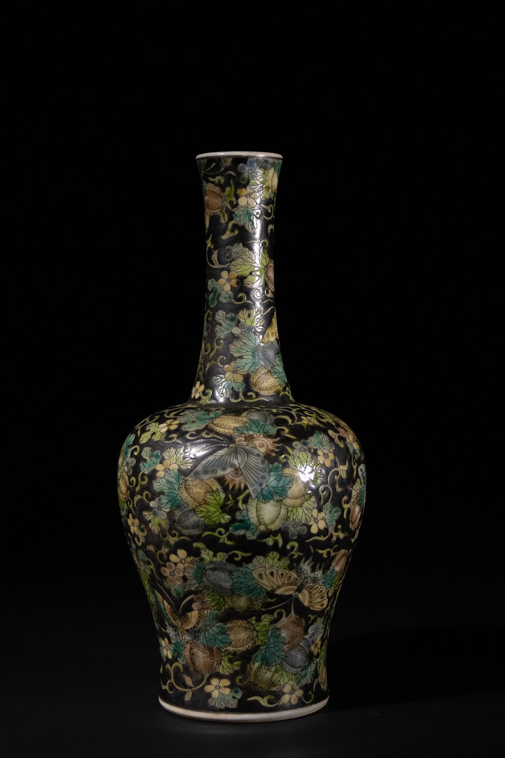 Lot 312: A Chinese Black-Ground Famille Noire Vase with Butterflies...