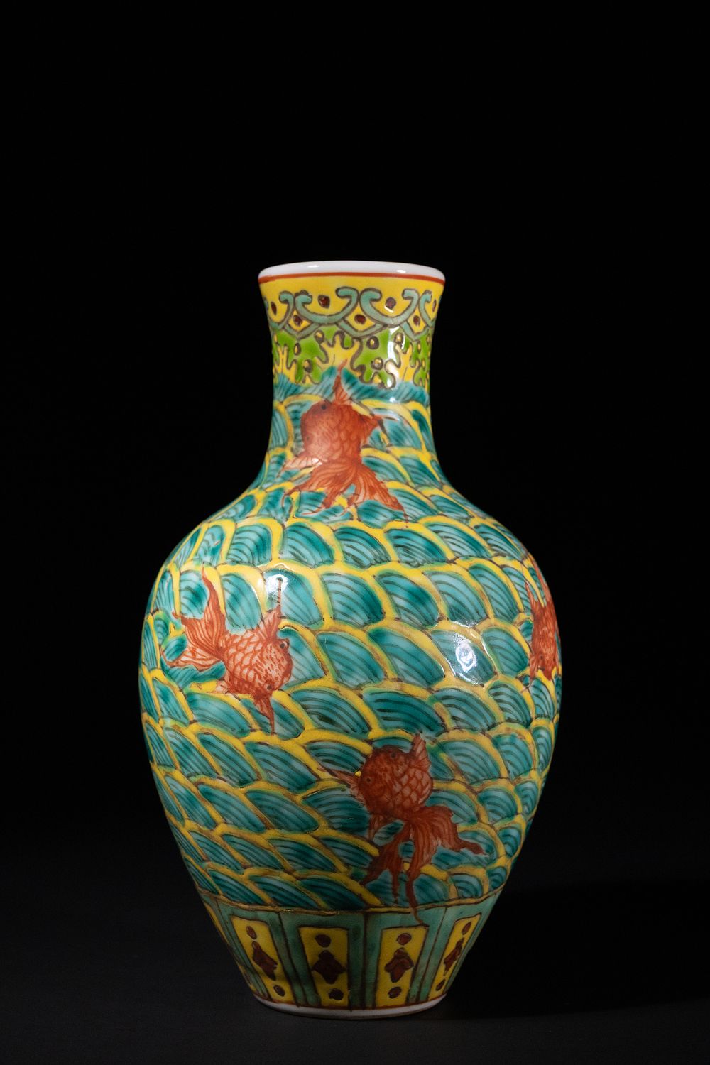 Lot 313: A Chinese Famille Verte Porcelain Vase with Fish...