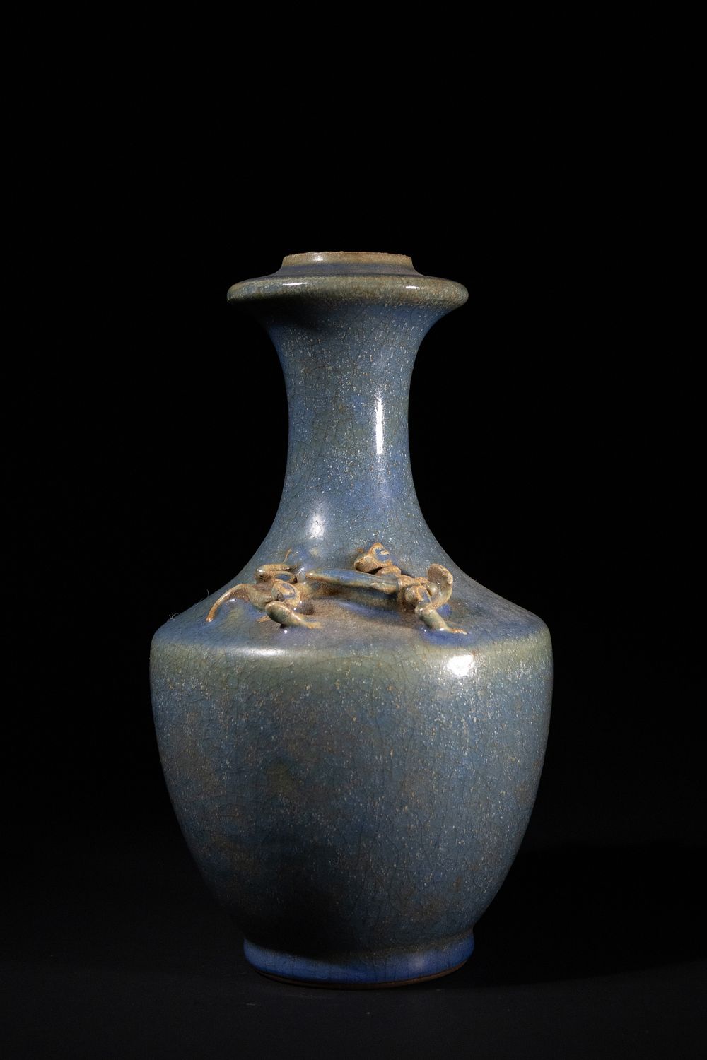 Lot 316: A Chinese Jun-Style Blue-Glazed Vase with Applied Chilong.