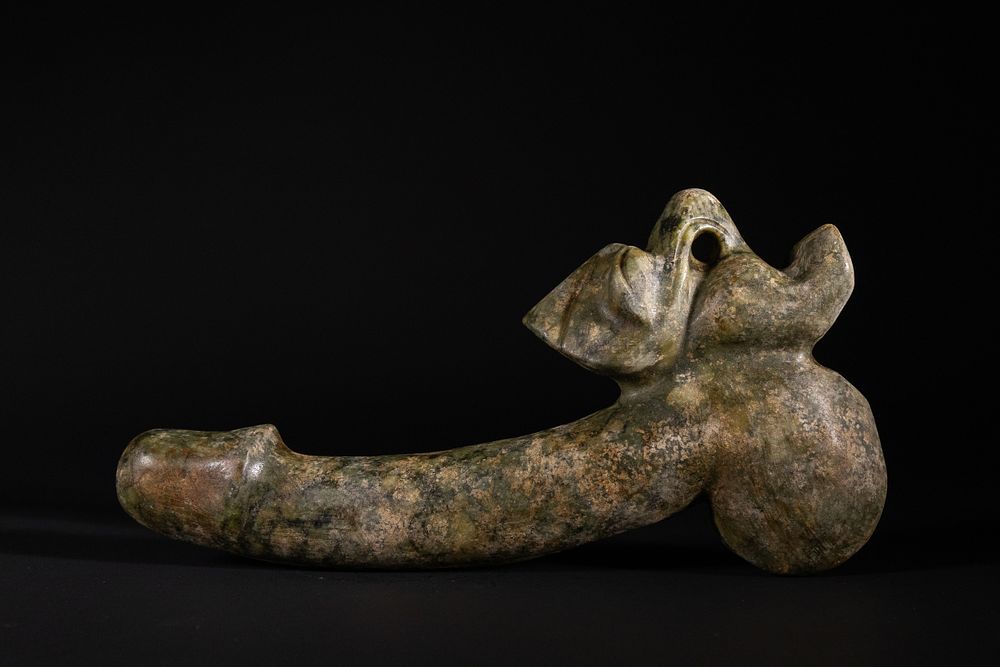 Lot 326: A Chinese Archaistic Jade Phallic Pendant with Beast...