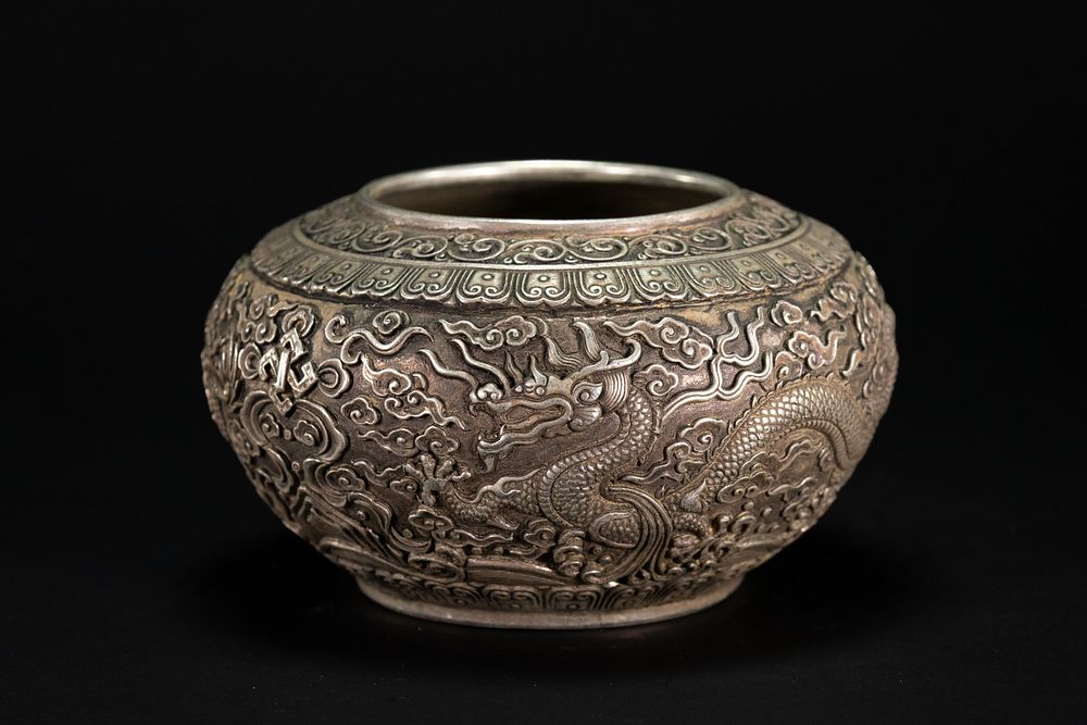 Lot 334: A Chinese White Metal Bowl with Dragon and...