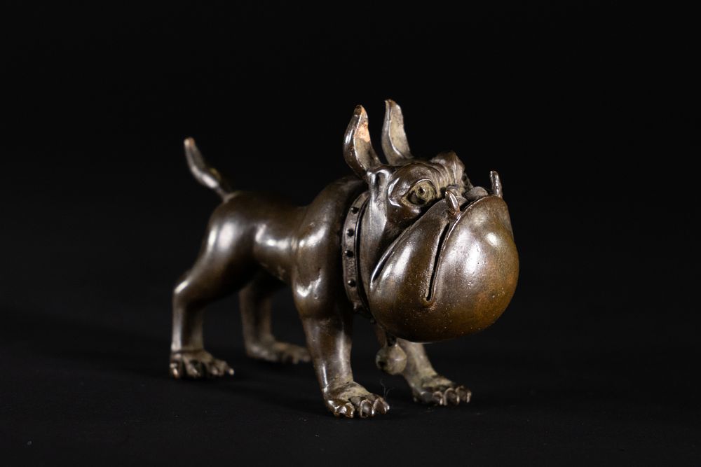 Lot 388: A Japanese Bronze Bulldog Sculpture with Collar and...
