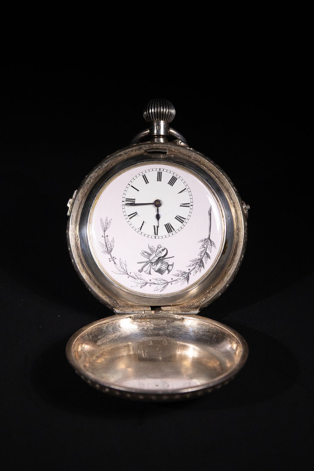 Lot 392: A Silver Musical Hunter Pocket Watch with Enamel...