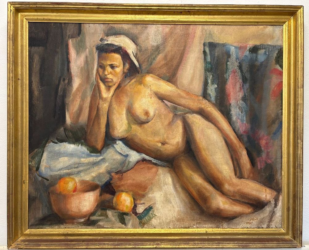 Lot 401: A Rare Oil Portrait of a Reclining Nude...