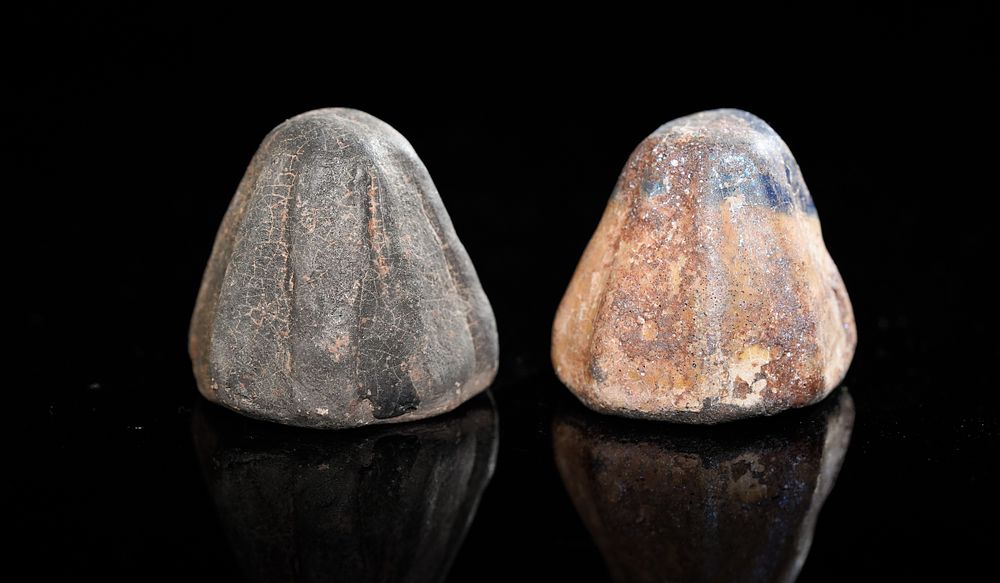 Lot 218: A Pair of Islamic Ceramic Pawn Chess Pieces,...