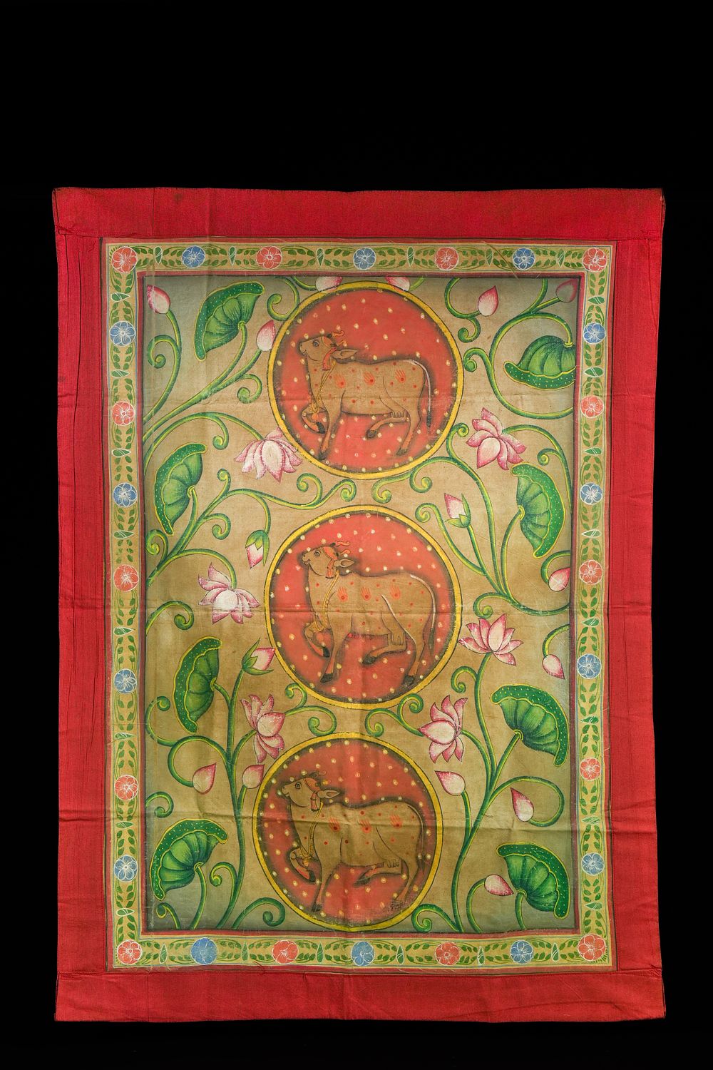 Lot 236: An Indian Pichwai Painting of Three Sacred Cows...