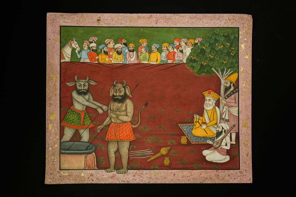 Lot 253: An Indian Sikh Miniature Painting Depicting Guru Nanak...