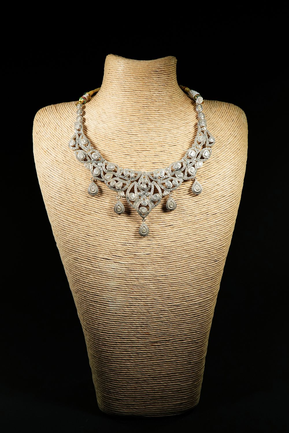 Lot 291: An Indian Silver Necklace Set with Rose-Cut Diamonds.