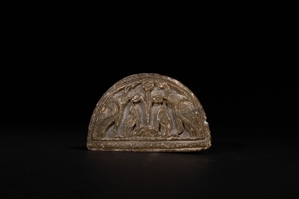 Lot 296: An Indo-Persian Carved Soapstone Relief Plaque with Birds...