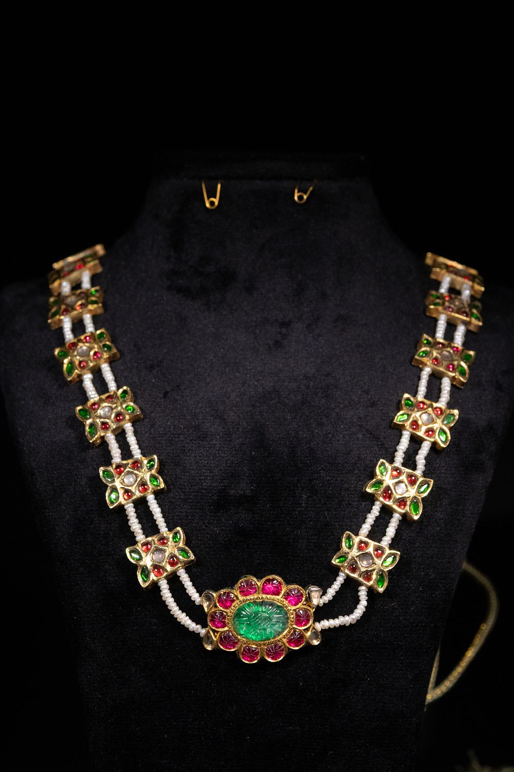 Lot 304: A Mughal High-Karat Gold Necklace with Emerald, Ruby,...