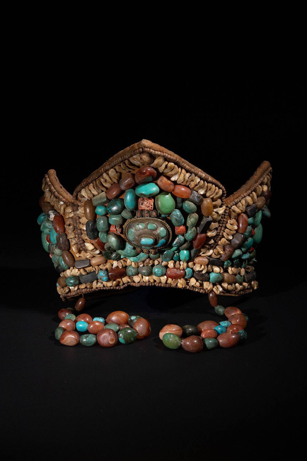 Lot 320: A Tibetan Ceremonial Crown Adorned with Coral, Turquoise,...