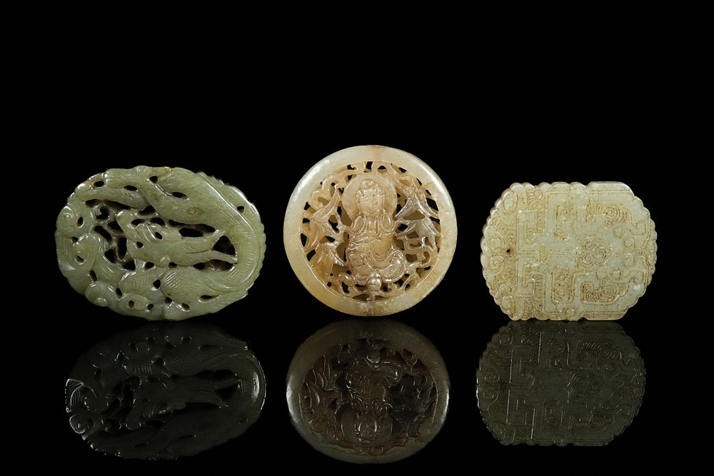 Lot 338: A Lot of Three Chinese Jade Pendants with...
