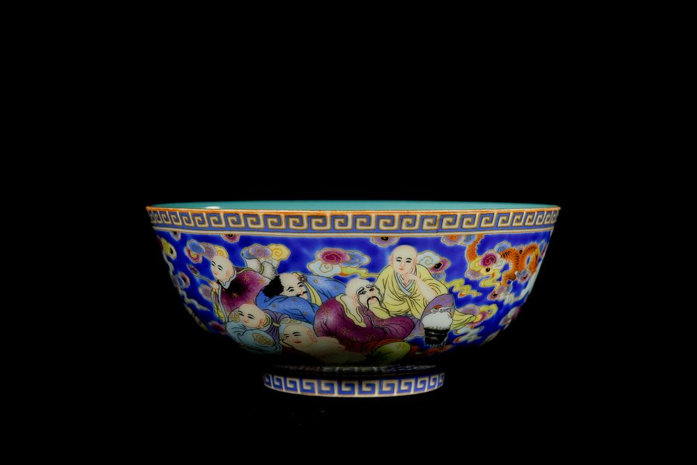 Lot 347: A Chinese Famille Rose ‘Immortal Figures on Blue...