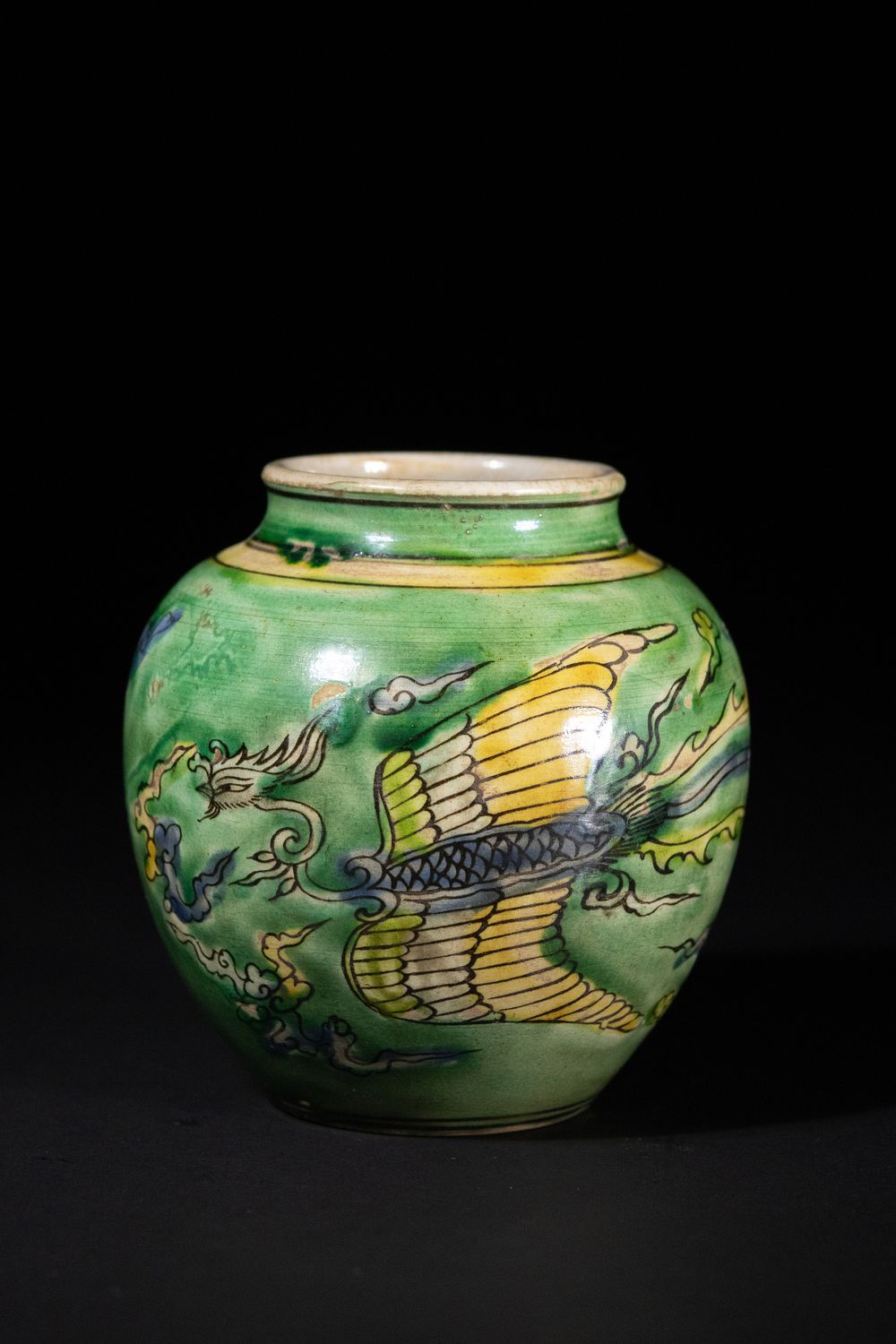 Lot 360: A Chinese Green-Ground Porcelain Brush Pot with Phoenix...