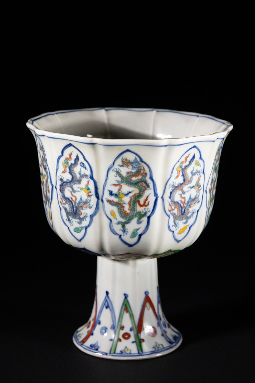 Lot 379: A Chinese Famille Verte Stem Cup with Dragon...