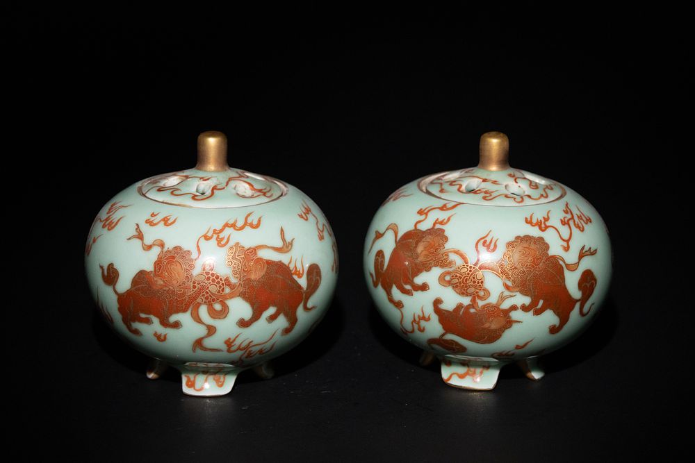 Lot 454: A Pair of Chinese Celadon Porcelain Incense Burners...