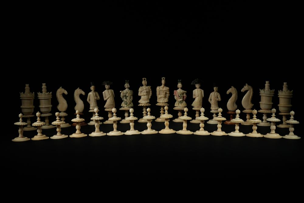 Lot 468: A German Geislingen Bone Figural Chess Set, Representing...