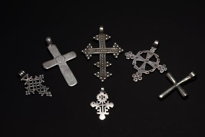 A Collection of Ethiopian Coptic Silver Cross Pendants. A group of Ethiopian Coptic cross 