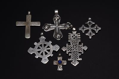 A Collection of Ethiopian Coptic Silver Cross Pendants. A varied collection of Ethiopian Coptic 