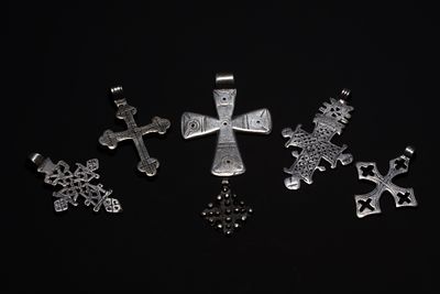 A Collection of Ethiopian Coptic Silver Cross Pendants. A group of Ethiopian Coptic cross 