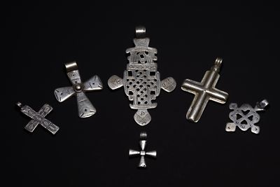 A Collection of Ethiopian Coptic Silver Cross Pendants. A varied collection of Ethiopian Coptic 