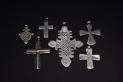 A Collection of Ethiopian Coptic Silver Cross Pendants. A group of Ethiopian Coptic cross 