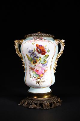 A Victorian-Style French Porcelain and Ormolu Oil Lamp Base, 19th Century. A French porcelain 