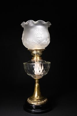A Late Victorian Opaline and Brass Table Lamp, 19th Century. An opaline and brass table lamp 