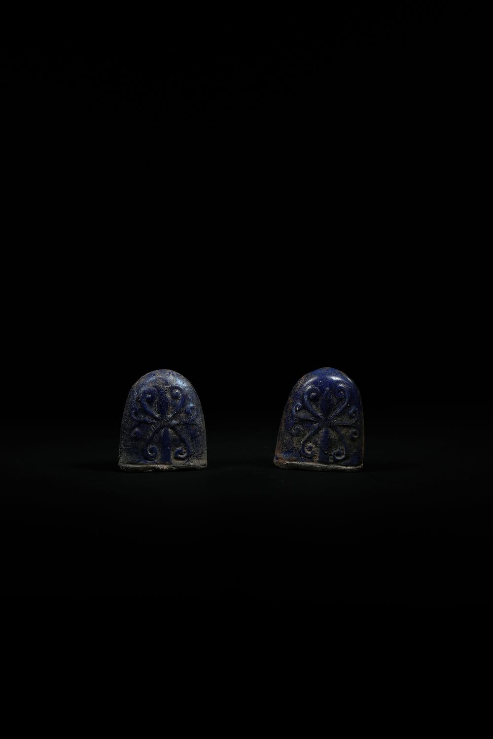 Lot 192: A Pair of Blue-Glazed Ceramic Chess Pieces, Possibly...