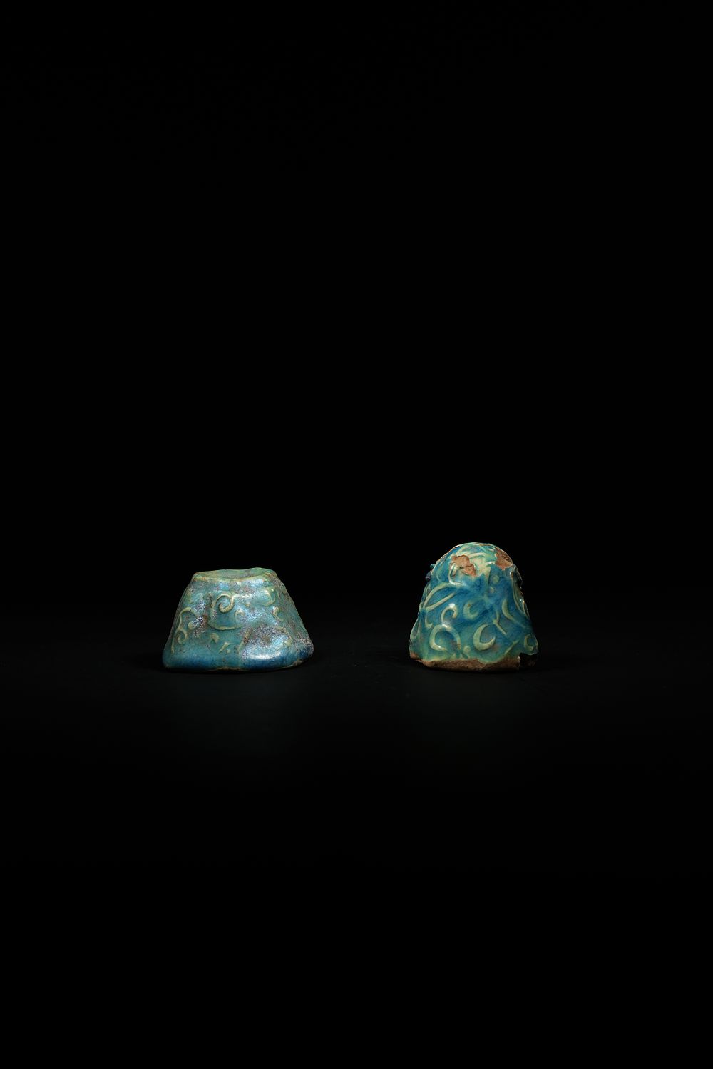 Lot 193: A Pair of Turquoise-Glazed Ceramic Chess Pieces, Possibly...