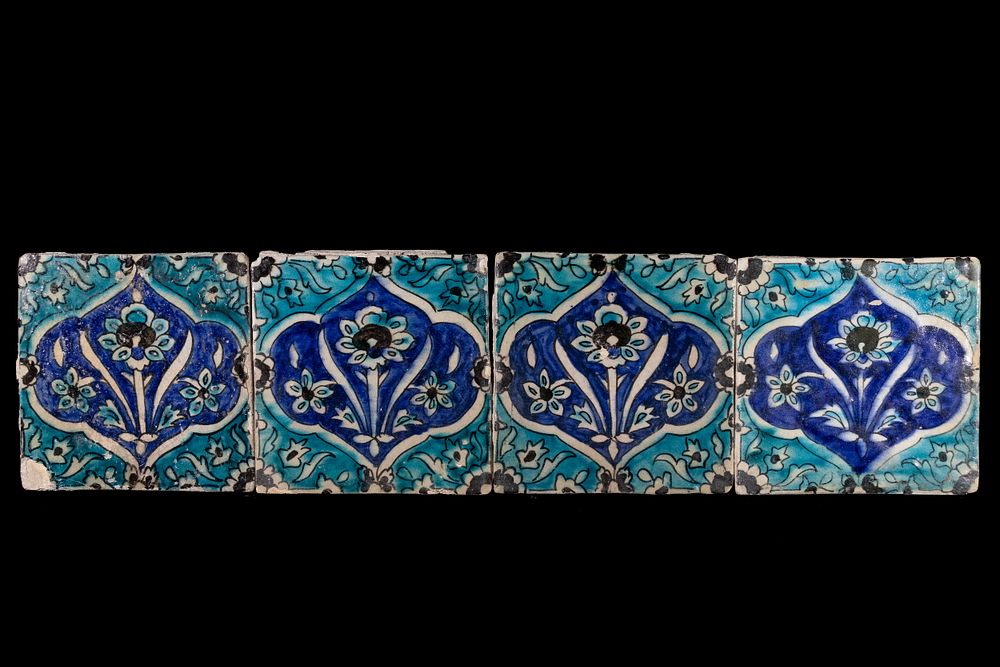Lot 223: A Lot of Four Safavid Tiles with Floral...