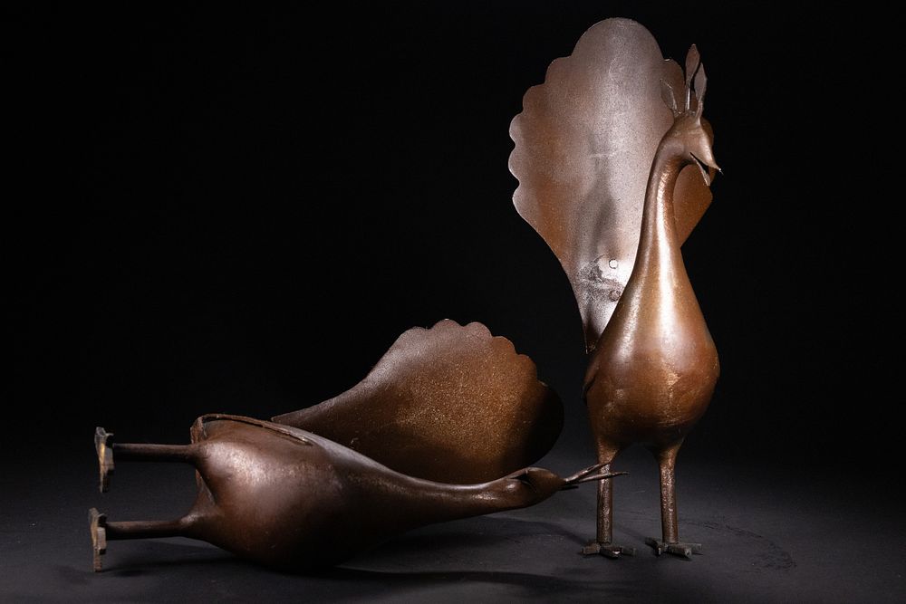 Lot 226: A Pair of Qajar Iron Peacock Sculptures, 19th...