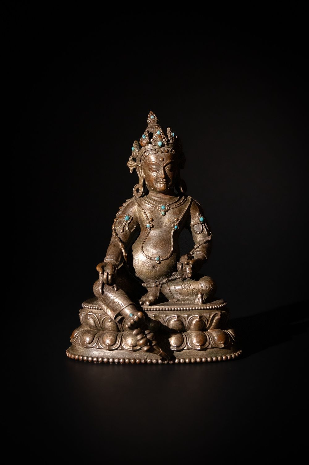 Lot 246: A Tibetan Bronze Platinum Gilted Jambhala Buddhist Statue,...