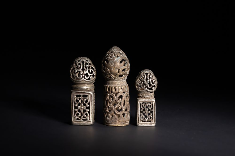 Lot 262: A Set of Three Chinese Tibetan White Metal...