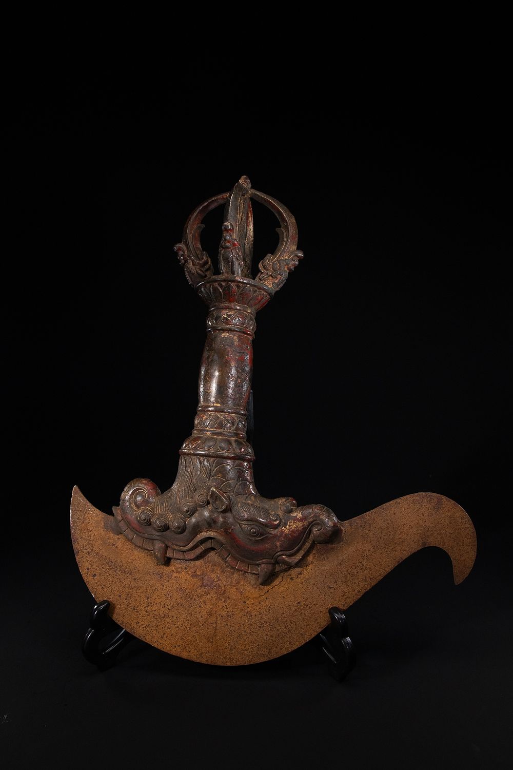 Lot 268: A Tibetan Bronze & Iron Ritual Phurba Dagger.