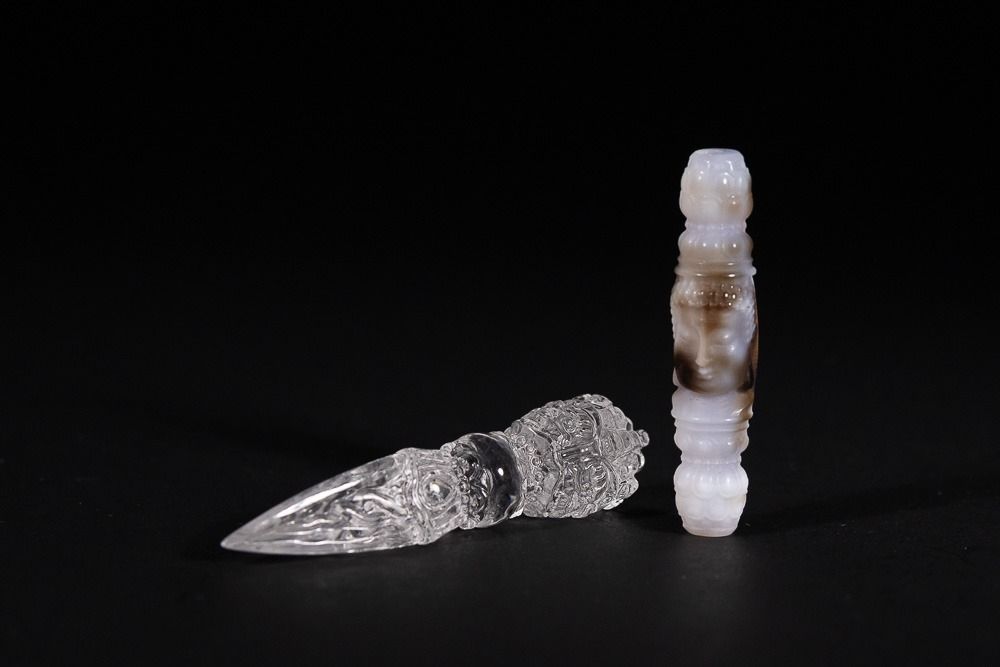 Lot 334: A Pair of Himalayan Buddhist Rock Crystal Phurba...