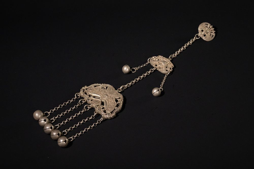Lot 350: A Chinese White Metal Chatelaine Pendant with Phoenix,...