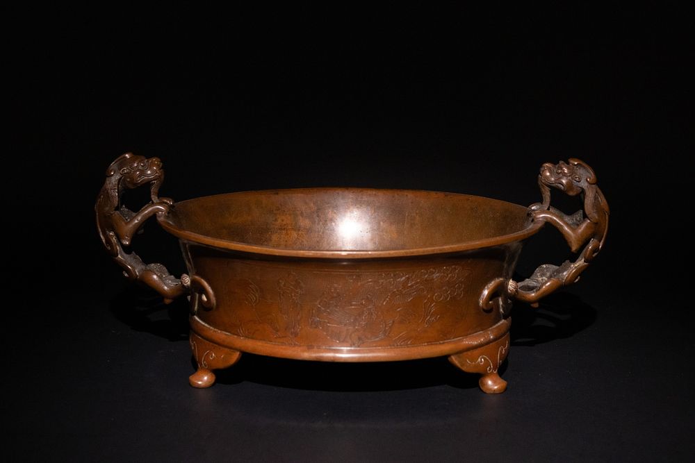 Lot 357: A Large Chinese Bronze Tripod Censer with Chilong...