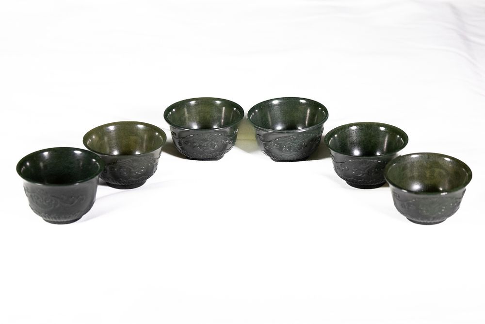 Lot 358: A Lot of Six Chinese Jade Miniatue Cups,...