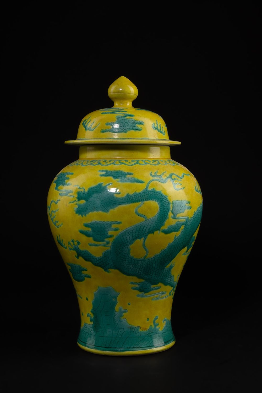 Lot 405: A Chinese Yellow-Ground Porcelain Dragon Jar and Cover,...