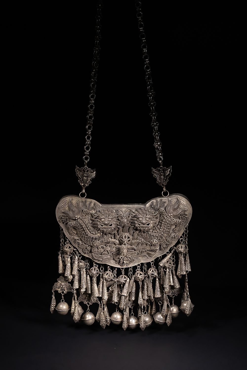 Lot 422: A Large Chinese White Metal Ceremonial Necklace with...