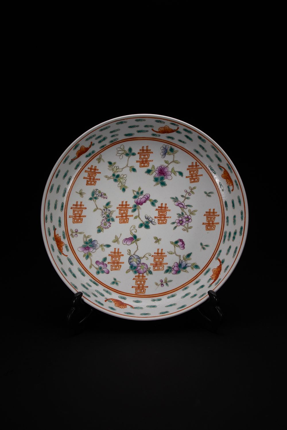 Lot 441: A Chinese Famille Rose ‘Shuangxi’ Dish with Iron-Red...